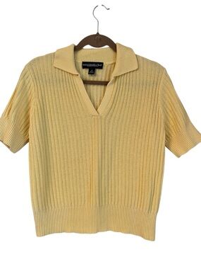 Monterey Bay Yellow Ribbed Knit Polo Sweater size S